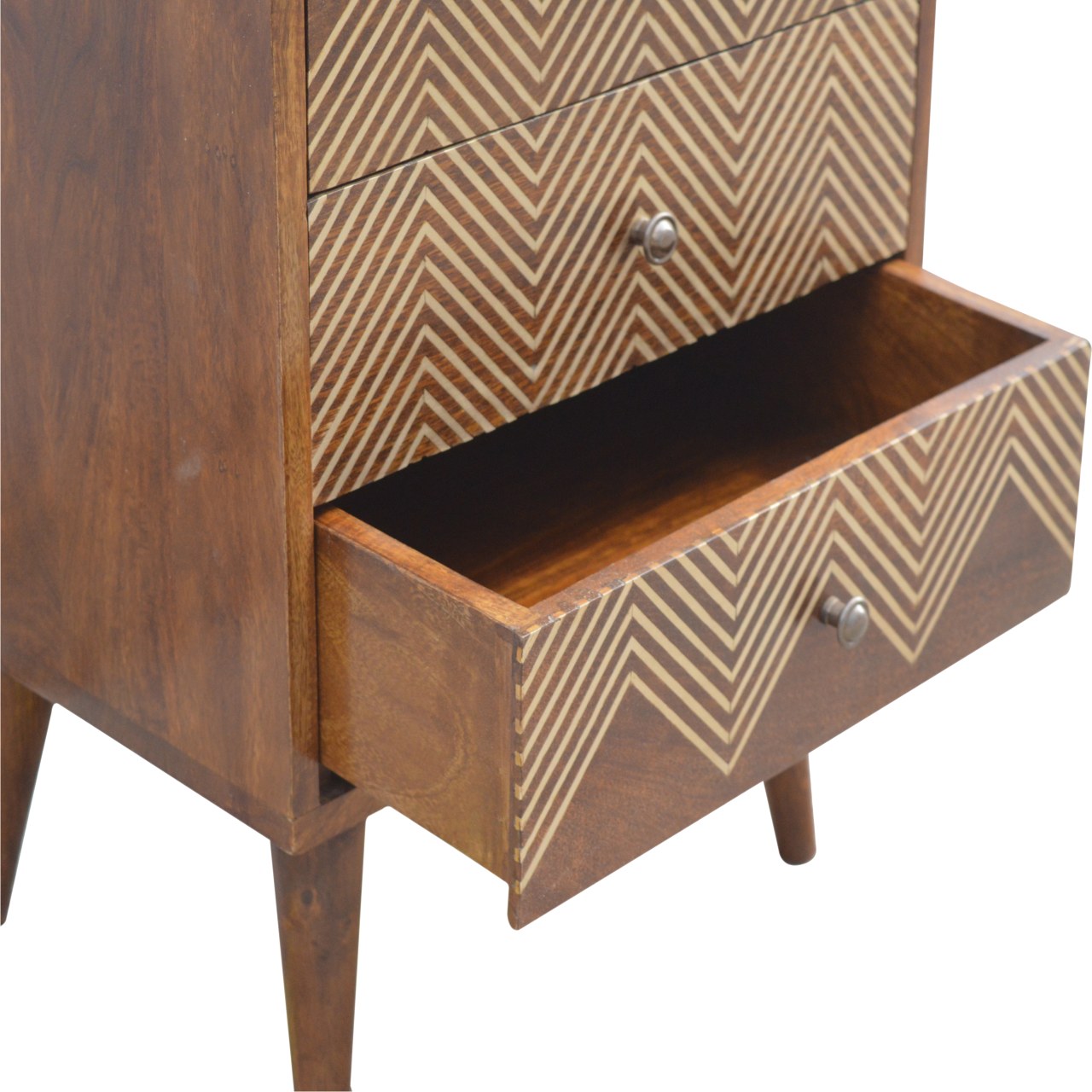 The Home Furnishings Company Brass Inlay Chevron Bedside Chest of Drawers