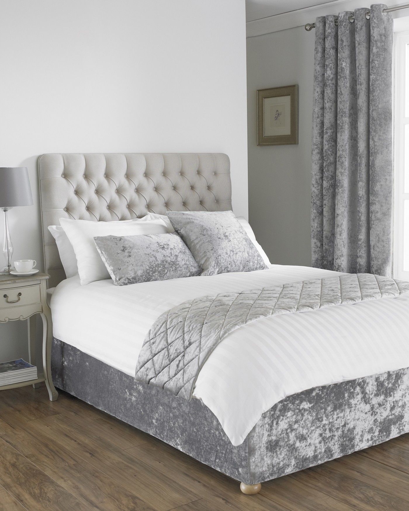 The Home Furnishings Company Verona Silver Velvet Curtains/Furnishings   