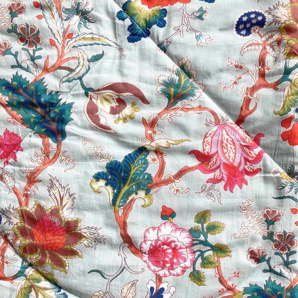 The Home Furnishings Company 100% Cotton Blue Exotic Flower Quilt/Bedspread/Throw 220x265cms